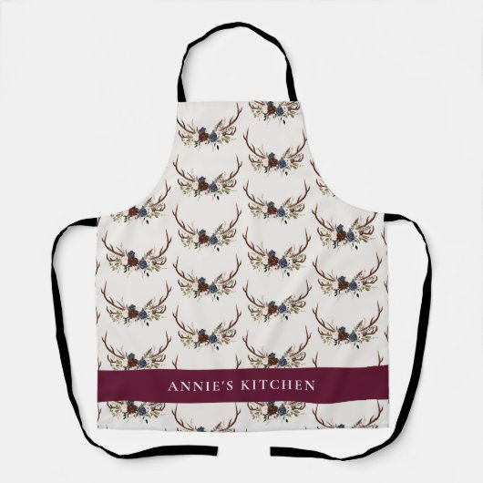 Marineblauw bogundy florale elegant elegant schort (Voorkant)