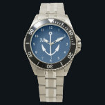 Marineblauw bootankerhorloge | zeilmonogram horloge<br><div class="desc">Marineblauw bootankerhorloge | zeilmonogram en genummerd bord. Cool nautische boot cadeau idee voor mannen. Maritieme sport thema horloge ontwerp. Grote Kerst of Verjaardag cadeau voor zeeman,  schipper,  bootkapitein,  visser,  vader,  man,  oom,  opa etc. Ankers wegen!</div>