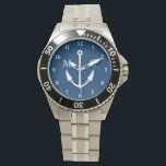 Marineblauw bootankerhorloge | zeilmonogram horloge<br><div class="desc">Marineblauw bootankerhorloge | zeilmonogram en genummerd bord. Cool nautische boot cadeau idee voor mannen. Maritieme sport thema horloge ontwerp. Grote Kerst of Verjaardag cadeau voor zeeman,  schipper,  bootkapitein,  visser,  vader,  man,  oom,  opa etc. Ankers wegen!</div>