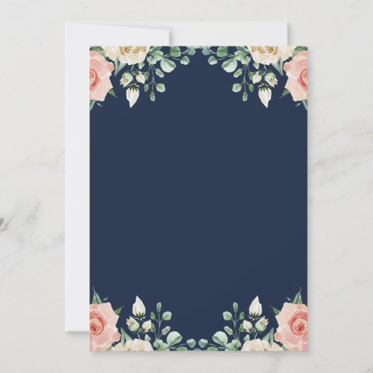 Marineblauw, Bord roze bloemig Vrijgezellenfeest Kaart (Achterkant)