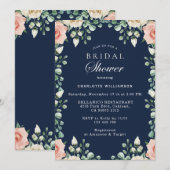 Marineblauw, Bord roze bloemig Vrijgezellenfeest Kaart (Voorkant / Achterkant)