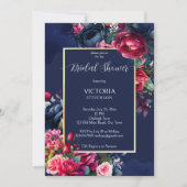 Marineblauw bordeaux roze rozen vrijgezellenfeest kaart (Voorkant)