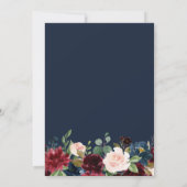 marineblauw & bordeaux waterverf bloemenbruiloft kaart (Achterkant)