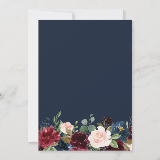 marineblauw & bordeaux waterverf bloemenbruiloft kaart