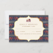 Marineblauw bordeauxrood gouden olifant Indische b RSVP Kaartje (Voorkant)