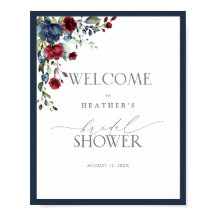 Marineblauw bordeauxrood waterverf shower welkom