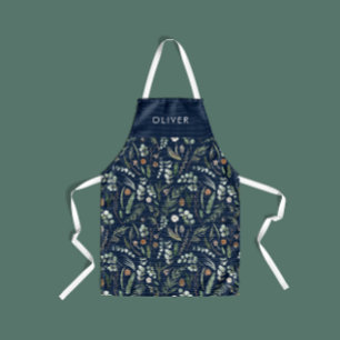 Marineblauw botanisch elegant modern familiegesche schort