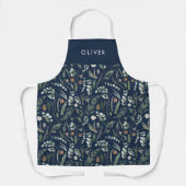 Marineblauw botanisch elegant modern familiegesche schort (Voorkant)