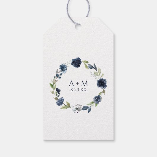 marineblauw - botanische bruiloft cadeaulabel (Achterkant)