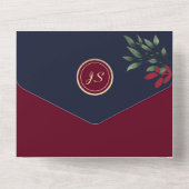 Marineblauw Bourgogne Bruiloft QR Code All In One Uitnodiging (Achterkant)