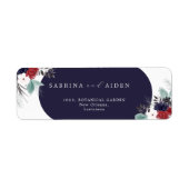 Marineblauw Bourgogne Gotische Bloemen Bruiloft Ad Etiket (Voorkant)