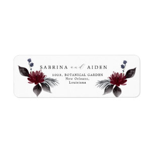 Marineblauw Bourgogne Gotische Bloemen Bruiloft Ad Etiket