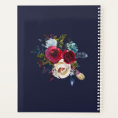 Marineblauw Bourgogne Merlot Bloemige Bruiloft Planner (Achterkant)