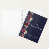 Marineblauw Bourgogne Merlot Bloemige Bruiloft Planner (Display)
