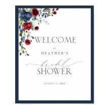 Marineblauw Bourgondië Aquarel Douche Welkom