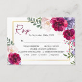 Marineblauw Bourgondië & Blush Bloemen Goud Lijst  Informatiekaartje (Voorkant)