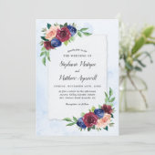 Marineblauw Bourgondië Blush Bloemen Waterverf Bru Kaart (Staand voorkant)