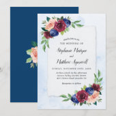 Marineblauw Bourgondië Blush Bloemen Waterverf Bru Kaart (Voorkant / Achterkant)