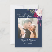 Marineblauw Bourgondië & Blush Moderne Bloemenbrui Bedankkaart (Voorkant)