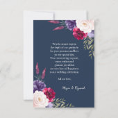 Marineblauw Bourgondië & Blush Moderne Bloemenbrui Bedankkaart (Achterkant)