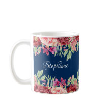 Marineblauw Bourgondië Floral gepersonaliseerde na