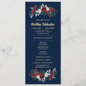 Marineblauw Bourgondië Floral Wedding Flat Program Programmakaart (Voorkant)