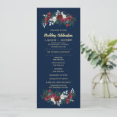 Marineblauw Bourgondië Floral Wedding Flat Program Programmakaart (Staand voorkant)