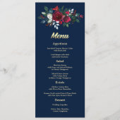 Marineblauw Bourgondië Floral Wedding Menu Kaarten (Voorkant)