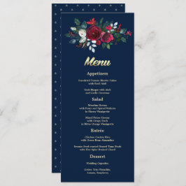 Marineblauw Bourgondië Floral Wedding Menu Kaarten