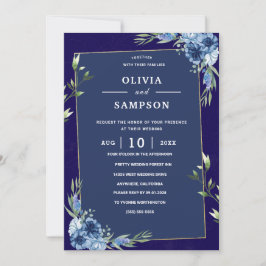 Marineblauw Bourgondië Goud Roze Bruiloft Kaart