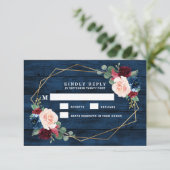 Marineblauw Bourgondië Goud Roze Bruiloft RSVP Kaa Kaartje (Staand voorkant)