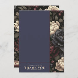 Marineblauw & Bourgondië Moody Floral Bedankkaart