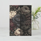 Marineblauw & Bourgondië Moody Floral Menu (Staand voorkant)