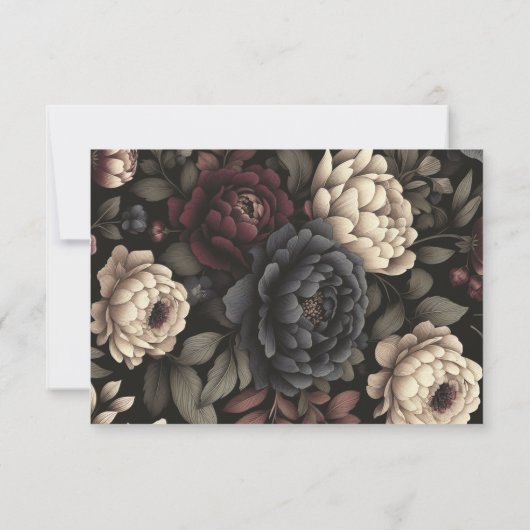 Marineblauw & Bourgondië Moody Floral RSVP Kaartje (Achterkant)