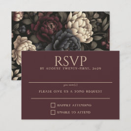 Marineblauw & Bourgondië Moody Floral RSVP Kaartje