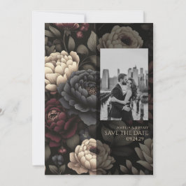 Marineblauw & Bourgondië Moody Floral Save The Date