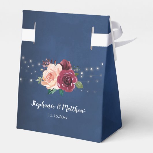 Marineblauw Bourgondië Roos String Lights Bruiloft Bedankdoosjes (Achterkant)