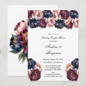 Marineblauw Bourgondië Roze Pioen Huwelijk Couples Kaart (Voorkant / Achterkant)