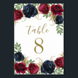 Marineblauw Bourgondië Trouwtafel Aantal Kaarten<br><div class="desc">Navy Blue Bourgondië Wedding Table Number Kaarten - beschikt over elegante waterverf rozen en pioenen in verschillende tinten van Marsala,  bordeaux,  merlot en marineblauw met elegant groen. Er zijn vlekken van takken van goud in de bloemen en het groen.</div>
