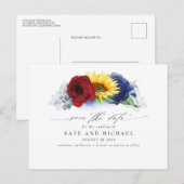 Marineblauw Bourgondië Zonnebloem Geel Save the Da Briefkaart (Voorkant / Achterkant)