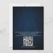 Marineblauw Bourgondiërood Bloem QR Code Trouwen Kaart (Achterkant)
