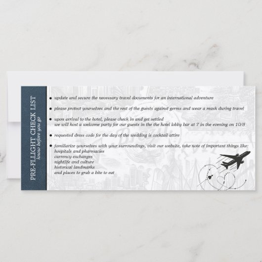 Marineblauw Brazilië Bruiloft Boarding Pass Uitnod (Achterkant)