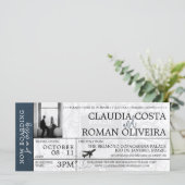 Marineblauw Brazilië Bruiloft Boarding Pass Uitnod (Staand voorkant)