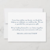 Marineblauw Bruiloft Dank u Kaart (Achterkant)