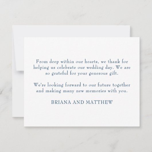 Marineblauw Bruiloft Dank u Kaart (Achterkant)