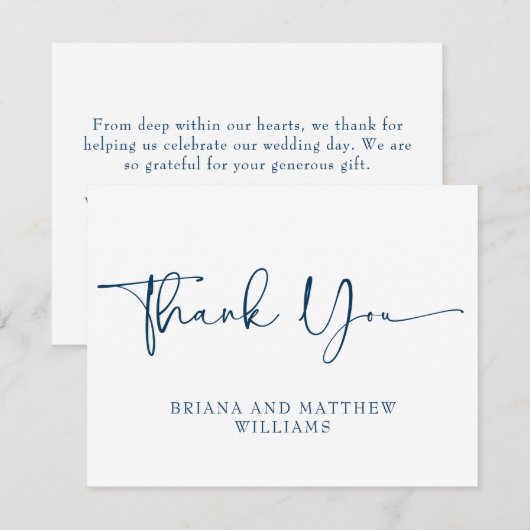 Marineblauw Bruiloft Dank u Kaart (Voorkant / Achterkant)