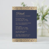 Marineblauw bruiloft Details - gouden Rozen Informatiekaartje (Staand voorkant)