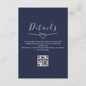 Marineblauw Bruiloft Details QR Code Informatiekaartje (Voorkant)