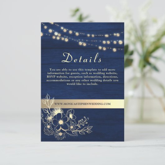 Marineblauw Bruiloft Details Website Behuizing Kaa Informatiekaartje (Staand voorkant)