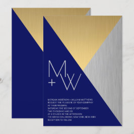 Marineblauw Bruiloft Moderne Gemengde Metalen Geom Kaart